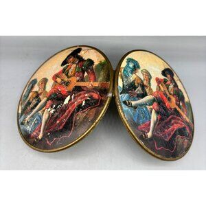 Vtg 1940s Spanish Matador‎ Guitar Compact Double Mirror  Round